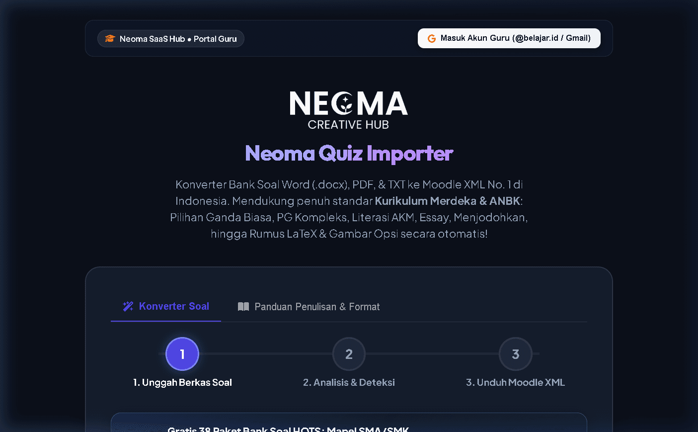 Neoma Quiz Importer - Konverter Bank Soal Word ke Moodle XML dan Google Form
